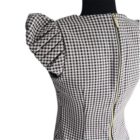NWOT Calvin Klein Collection Puff Sleeve Gingham V Neck Sheath Dress - Picture 5 of 7